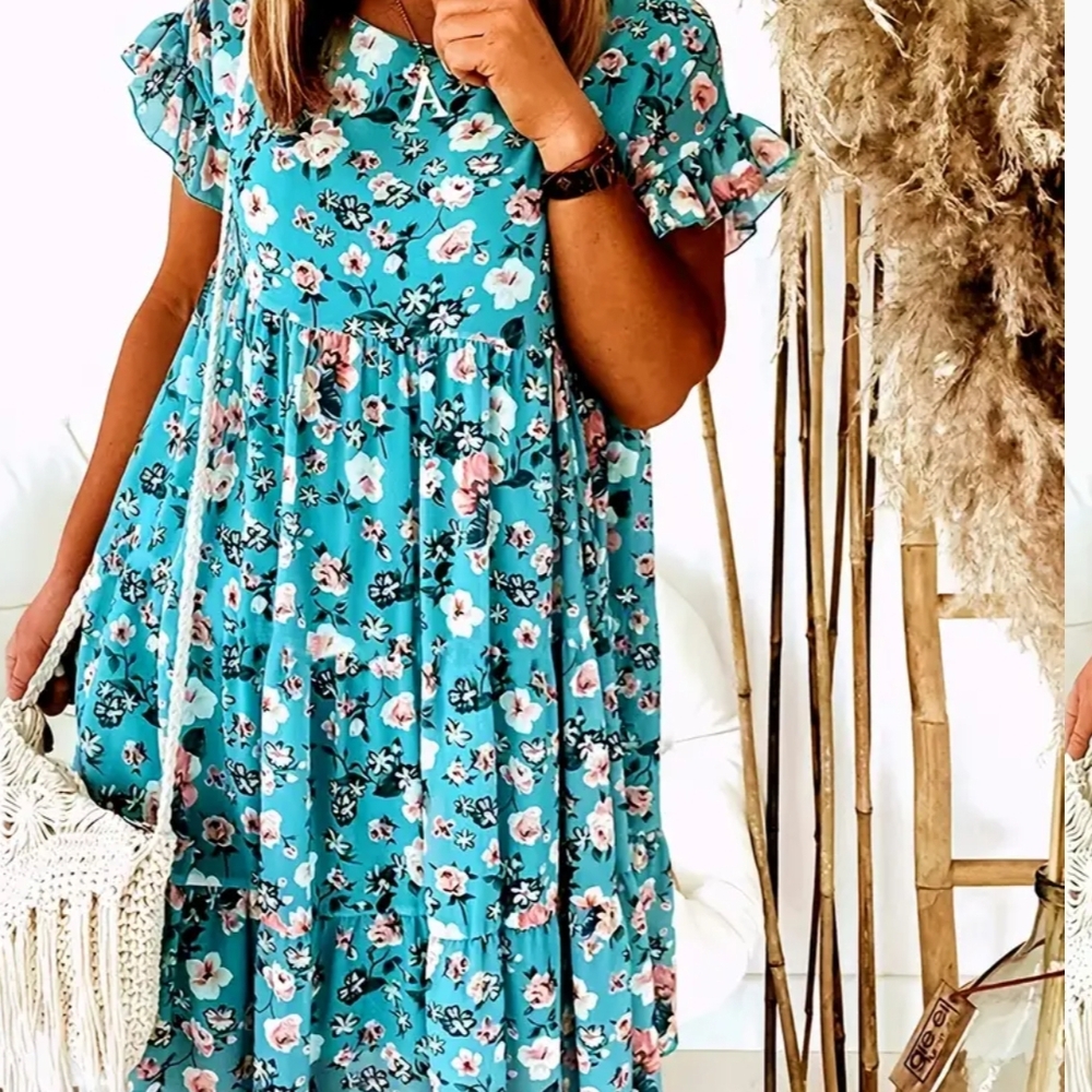 Floral Teal Dress - Picture 3 of 10